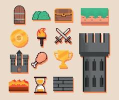 pixel art icons set vector