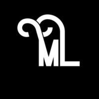 ML Letter Logo Design. Initial letters ML logo icon. Abstract letter ML minimal logo design template. M L letter design vector with black colors. ml logo