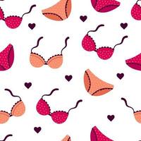 Seamless pattern with women's underwear. Print for textiles. Bras and briefs on a white background. Vector illustration on white background.