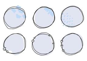 Abstract doodle black frames, set hand drawn. Cute scribble blue round lines with circles collection. vector