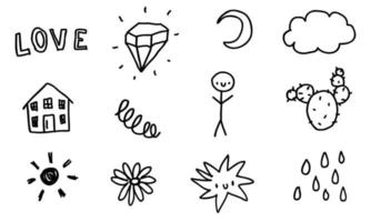 Doodle set, cute scribble isolated, line elements sketch collection for background. vector