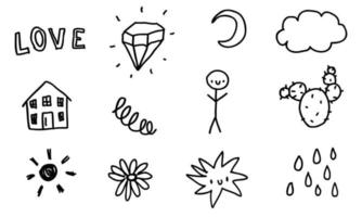 Doodle set, cute scribble isolated, line elements sketch collection for background. vector