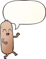 cartoon dancing sausage and speech bubble in smooth gradient style vector