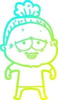 cold gradient line drawing cartoon happy old lady vector