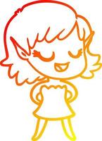 warm gradient line drawing happy cartoon elf girl vector