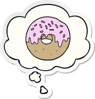 cartoon donut and thought bubble as a printed sticker vector