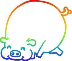 rainbow gradient line drawing cartoon fat pig vector