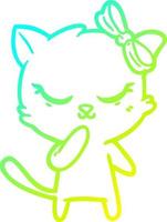 cold gradient line drawing cute cartoon cat with bow vector