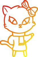 warm gradient line drawing cartoon cat vector