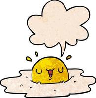 cartoon fried egg and speech bubble in retro texture style vector