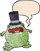 cartoon toad wearing top hat and speech bubble in retro texture style vector