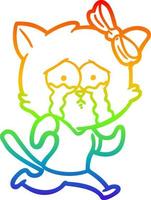 gato de dibujos animados de dibujo de línea de gradiente de arco iris vector