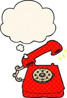 cartoon ringing telephone and thought bubble in comic book style vector