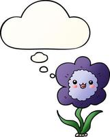 cartoon flower and thought bubble in smooth gradient style vector