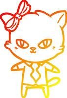 warm gradient line drawing cute cartoon cat boss vector