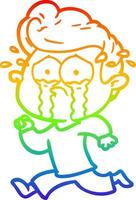 rainbow gradient line drawing cartoon crying man running vector