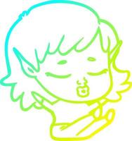 línea de gradiente frío dibujo bonita caricatura elfo niña sentada vector