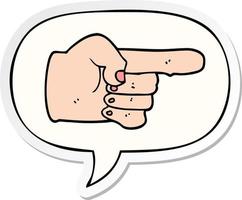 cartoon pointing hand and speech bubble sticker vector