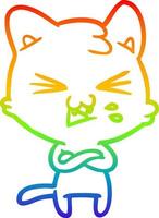 rainbow gradient line drawing cartoon cat hissing vector