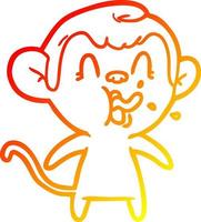 warm gradient line drawing crazy cartoon monkey vector