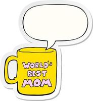 worlds best mom mug and speech bubble sticker vector