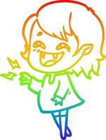 rainbow gradient line drawing cartoon laughing vampire girl vector