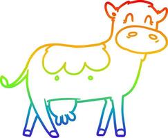 rainbow gradient line drawing cartoon dairy cow vector