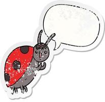 cute cartoon ladybug and speech bubble distressed sticker vector