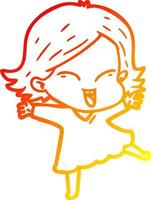 warm gradient line drawing happy cartoon girl vector