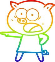 rainbow gradient line drawing cartoon pig shouting vector