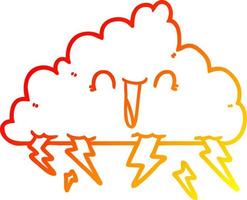 warm gradient line drawing cartoon thundercloud vector