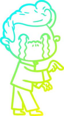 cold gradient line drawing cartoon man crying