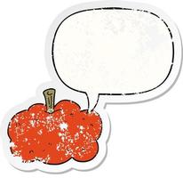 cartoon pumpkin and speech bubble distressed sticker vector