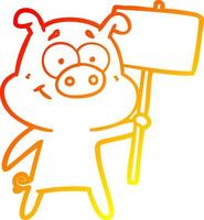 warm gradient line drawing happy cartoon pig vector