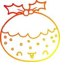 warm gradient line drawing cute cartoon christmas pudding vector