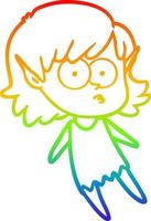 rainbow gradient line drawing cartoon elf girl floating vector