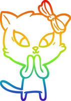 gato de dibujos animados de dibujo de línea de gradiente de arco iris vector