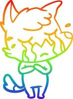rainbow gradient line drawing crying fox cartoon vector
