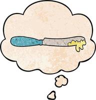 cartoon butter knife and thought bubble in grunge texture pattern style vector