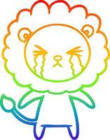 rainbow gradient line drawing cartoon crying lion vector