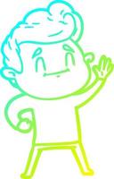 cold gradient line drawing happy cartoon man vector