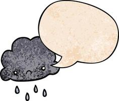 cartoon storm cloud and speech bubble in retro texture style vector