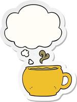 cartoon coffee cup and thought bubble as a printed sticker vector