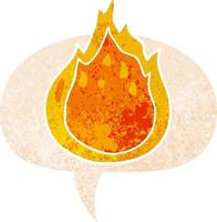 cartoon fire and speech bubble in retro textured style vector