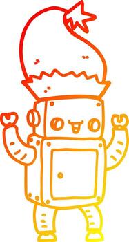 warm gradient line drawing cartoon christmas robot vector