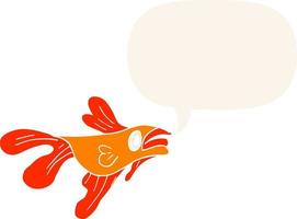 cartoon fighting fish and speech bubble in retro style vector