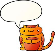 cute cartoon cat and speech bubble in smooth gradient style vector