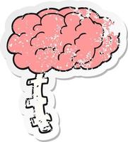 retro distressed sticker of a cartoon brain vector