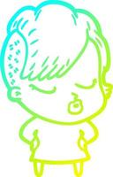 cold gradient line drawing cartoon pretty hipster girl vector
