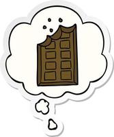 cartoon bar of chocolate and thought bubble as a printed sticker vector